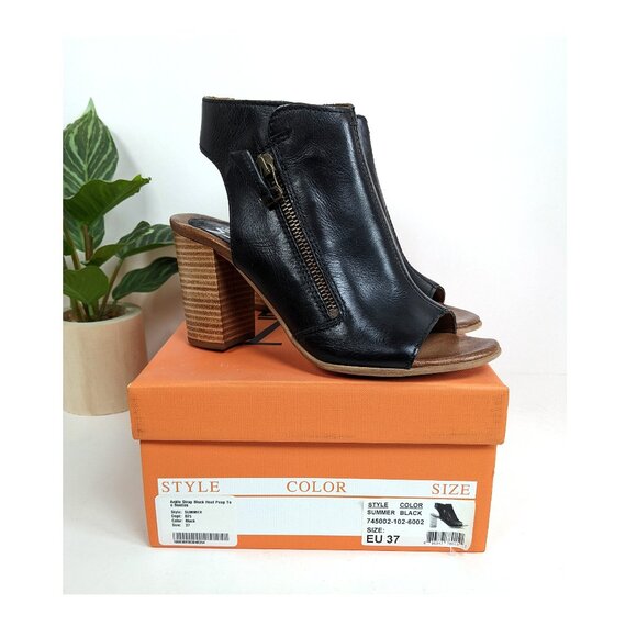 Miz Mooz "Summer" Peep Toe Block Heel Womens Sz 6.5 Leather Sandals Side Zip NWT - Picture 2 of 8